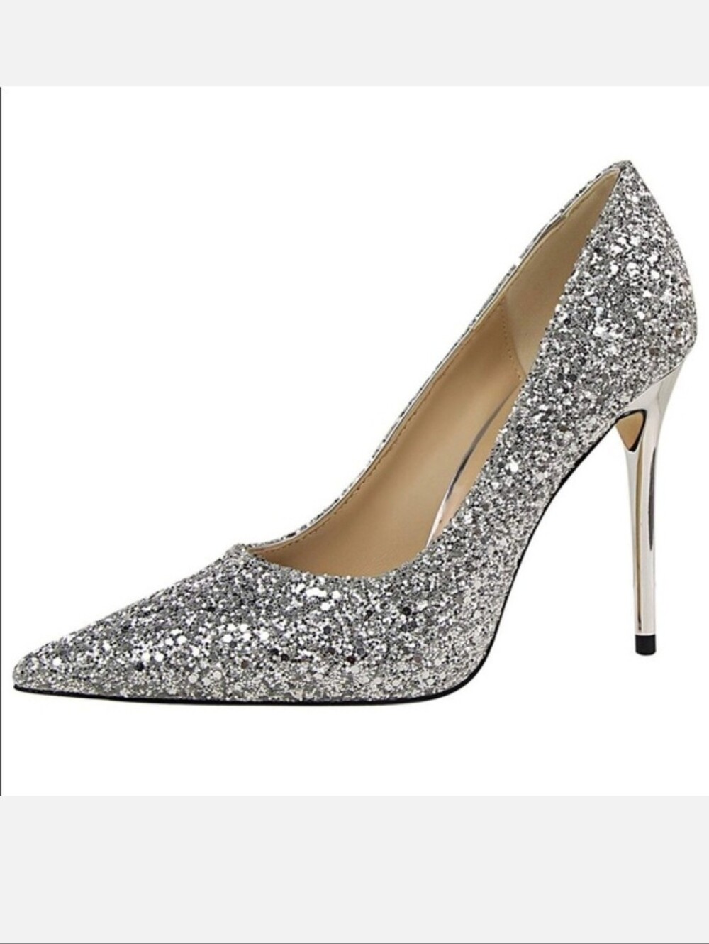 Boutique Bigtree Silver Sequin Sparkle Pointed Toe Pumps Stiletto Heels EU 37